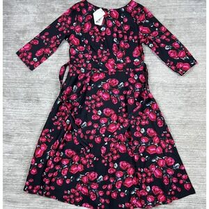 Vintage Acevog Dress Womens XL Floral Cocktail Knee Length A Line 3/4 Sleeve
